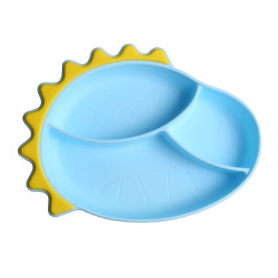 Baby Training Feeding Food Bowl Anti Slip Cartoon Dinosaur Silicone Suction Divided Plate Tray Utensil BPA-Free Dishes