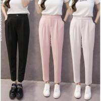 COD ஐ✺▫ qafh47 Large size ultra-thin four seasons essential chiffon long pants 韓版哈倫褲 高腰小腳褲 雪紡 西裝褲 女生長褲 黑褲 九分褲子