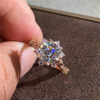 14K Rose Gold 2 Carat Diamond Ring for Women Fashion Jewelry Pure Bizuteria Gemstone Anillos De Wedding Ring Gifts