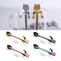 Hot Sale Creative Cartoon Cat Hanging Cup Spoon Stainless Steel Coffee Spoon Mug Tea Spoon Dessert Ice Cream Teaspoon Tableware