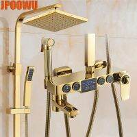 【LZ】☃  Quente e fria ouro digital conjunto torneira do chuveiro banheiro termostática mixer sistema de chuva lavagem banho spa chuvas moderna golden grifos