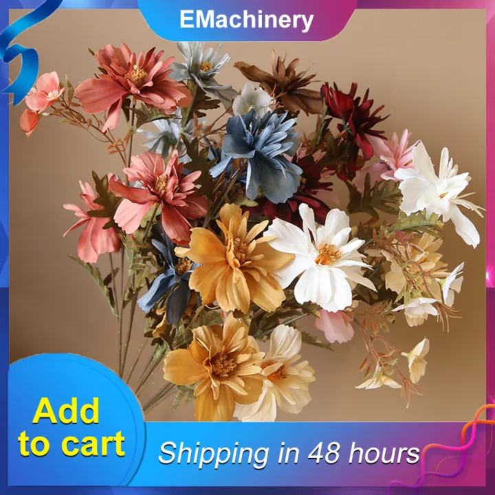 Fake Flower Decorative Colorful Attractive Three Heads Branch Fake
