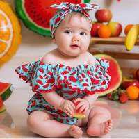 neveiox Baby Girls Cotton Sleeveless Watermelon Bodysuit Headband 2Pcs Clothes Costume