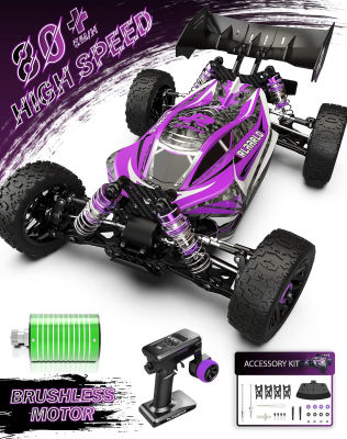 RIAARIO 1:14 RTR Brushless Fast RC Cars for Adults, Max 63mph Hobby RC Truck, 4X4 Remote Control Car for Boys with Carbon Fiber Chassis & Metal Gear, Oil Filled Shocks Electric Vehicle Buggy for Kids 1:14 Brushless Purple