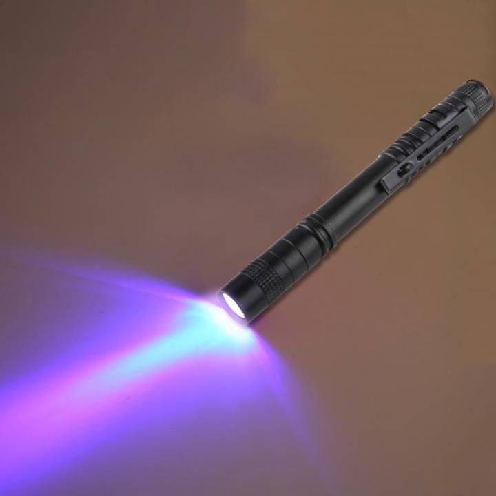 395nm-3w-ปากกายูวีขนาดเล็ก-led-แบบพกพา-ipx4ปากกาไฟฉายกันน้ำพร้อมคลิปหนีบธนบัตรไฟฉายไฟฉาย-uv-ปัสสาวะสัตว์เลี้ยง
