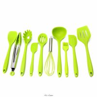 10Pcs/Set Green Heat Resitant Non-stick Silicone Kitchen Utensils Set Cooking Bake Tool Spatula Spoon Brush Wisk Tong