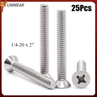 UMMEAX สกรูสำหรับเครื่องจักร1/4-20X2 "25ชิ้น304เงินสแตนเลสแบนหัวสกรู S UNC สกรูเจาะรูผู้เชี่ยวชาญหัวสกรู