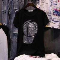 New Summer Fashion Cotton Short Sleeve Tops Casual T-shirt Black Drill Diamond Harajuku T010 XS-4XL-5XL-6XL