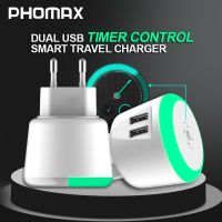 PHOMAX USB Charger 5V 2.4A LED Timer Control Smart Charger EU Plug for iPhone iPad Samsung Xiaomi Huawei Smartphone Charging