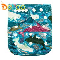 Dotoo Whale Print Washable Adjustable Pocket Diaper Double Row Snaps Cloth Nappy For 3-15KG Baby Cloth Diapers