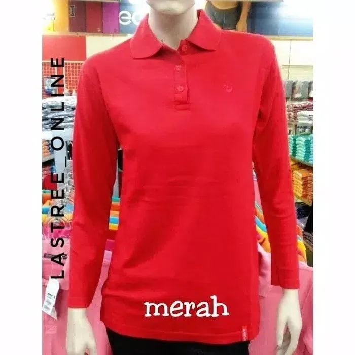 Kaos Polo Shirt Wanita Lengan Panjang Kerahpolos Merah Cabe Xtreme