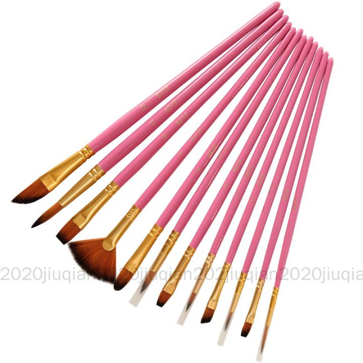 ready-stock-12-pcs-high-quality-painting-brushes-nylon-hair-wooden-handle-multifunctional-brushes-for-water-color-and-acrylic-painting-students-and-artists-painting-brush-3-color-available