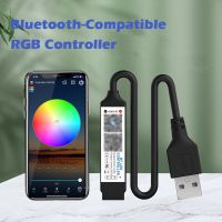 RRAITOR แอปควบคุมเพลง ตัวควบคุมบลูทูธ RGB รีโมทคอนโทรล RF USB 5V ตัวควบคุมแถบไฟเพลง LED ของใหม่ ปรับความสว่างได้ ไฟหรี่แสง สำหรับไฟเทป RGB