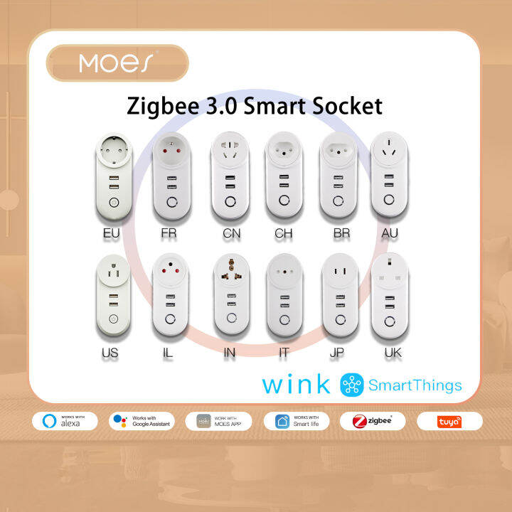 MOES ZigBee 3.0 Smart Socket Plug with 2 USB Interface Remote Voice Control  Work with SmartThings Wink Echo Plus and Most Zigbee Hub | Lazada Singapore
