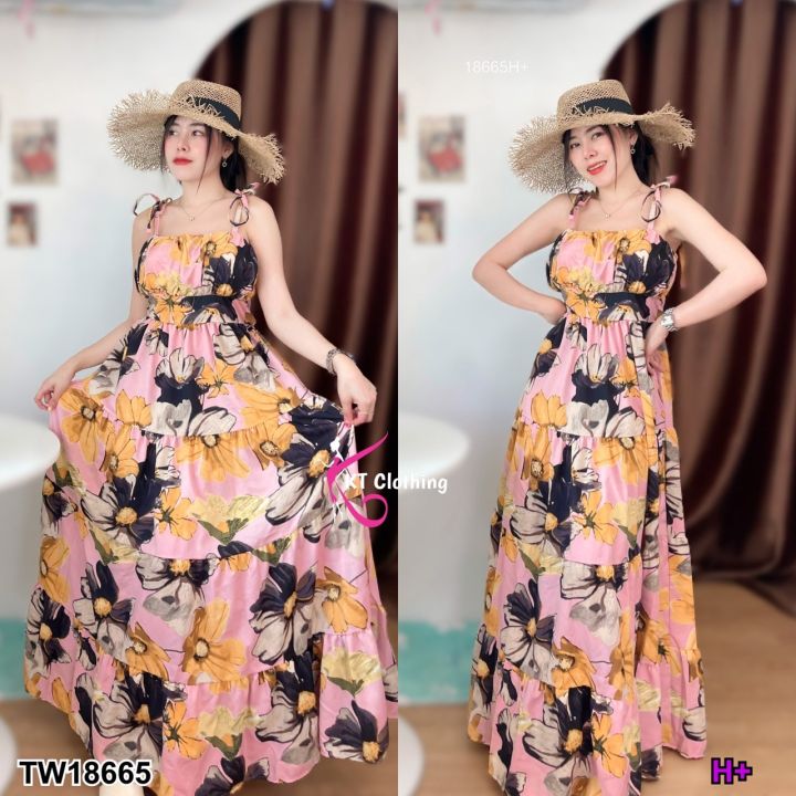 maxi-dress-ลายดอกไม้-สม๊อคหลัง