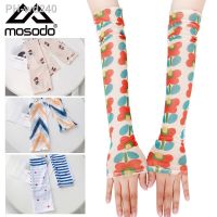 Mosodo Arm Warmers Sunscreen Female Ice Silk Gloves Summer Outdoor Sports Printing Thin Section Long Half Finger Sleeves