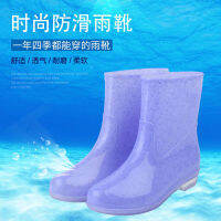 Rainboots รองเท้าลุยน้ำกันลื่นสำหรับผู้หญิง,รองเท้าแฟชั่นของผู้หญิงนํ้าอุ่นผ้าฝ้ายกำมะหยี่แขนสั้นรองเท้ายางทำงาน Winterbupao80