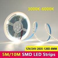 SMD LED Strip Light 5M 10M DC 12V 24V Flexible 2835 LED Strip 120leds 3000K-6000K Ra80 Indoor LED Lighting Lamp Home Decoration