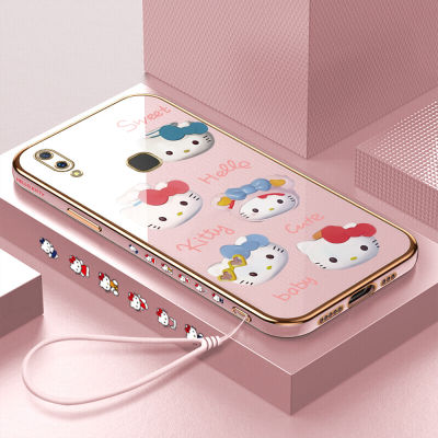 Hontinga เคสสำหรับ Vivo V9 Y85 Y17 Y15เคส Y12การ์ตูนน่ารักลายการ์ตูน Hello Kitty เคสโทรศัพท์สี่เหลี่ยมแบบนิ่มชุบโครเมี่ยมสุดหรูเคสป้องกันกล้องถ่ายรูปคลุมทั้งหมดเคสยางสำหรับเด็กผู้หญิง