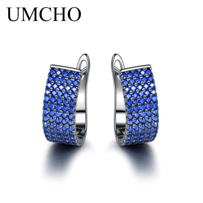 UMCHO Green Solid Silver 925 Jewelry Created Nano Emerald Clip Earrings For Women Party Accessories Gifts Charms Fine Jewelry