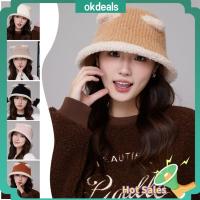 OKDEALS เก็บความอบอุ่น หมวกถังกำมะหยี่ หนาขึ้น หูหมีน่ารัก หมวกอ่างน้ำ ลำลองแบบสบายๆ นุ่มนุ่มๆ ป้องกันหู ฤดูหนาวกลางแจ้งกลางแจ้ง