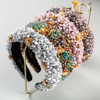 【CW】 Colorful Hairbands Rhinestone Headband flowers Sponge golden velvet fabric handmade beaded Wedding Hair Hoop