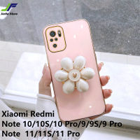 เคสโทรศัพท์ภาพดอกไม้แฟชั่น JieFie สำหรับ Xiaomi Redmi โน๊ต11/11S / 11 Pro / 10S / 10 / 10 Pro / 9 / 9S / 9 Pro ฝาครอบโทรศัพท์ TPU นิ่มชุบโครเมี่ยมสุดหรู + ขาตั้ง