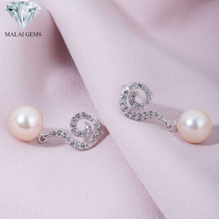 malai-gems-ต่างหูมุก-เงินแท้-silver-925-เพชรสวิส-cz-เคลือบทองคำขาว-รุ่น-11011550-แถมกล่อง-ต่างหูเพชร-ต่างหูเงินแท้