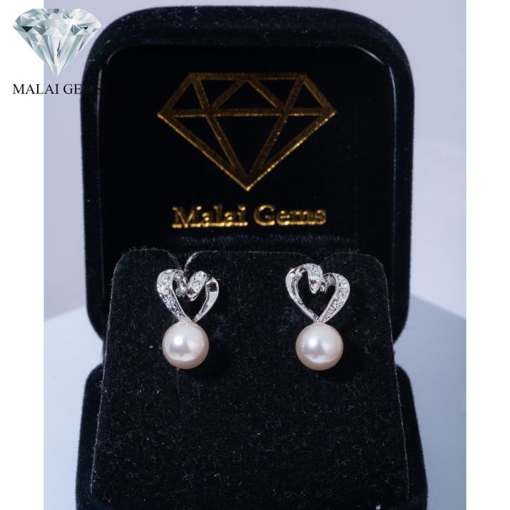 malai-gems-ต่างหูมุก-เงินแท้-silver-925-เพชรสวิส-cz-เคลือบทองคำขาว-รุ่น-21001874-แถมกล่อง-ต่างหูเพชร-ต่างหูเงินแท้