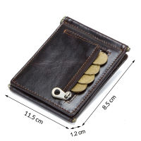 CONTACTS Crazy Horse cowhide leather RFID money clip slim card wallet trifold male cash clamp man cash holder zip coin pocket