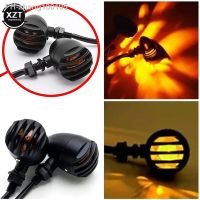 2PC Motorcycle Retro Grill Bullet Flasher Amber LED Bulb Turn Signal Indicator Light Lamp for Kawasaki Harley Honda Suzuki