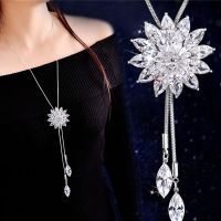 Tassel Sweater Necklace Women Jewelry Chain Long Crystal Snowflake Pendant Water Drop Accessories Decoration Long Necklace