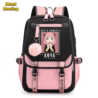Anime Spy X Family Anya Forger Backpacks Girls Kids Children Cute Schoolbag Large Capacity Laptop Bag With USB Charging Port