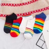 ♞ New Arrival Rainbow Women 39;s Socks Trend Color Matching Ladies Short Tube Socks Cotton Socks Boat Short Unisex Colorful Socks