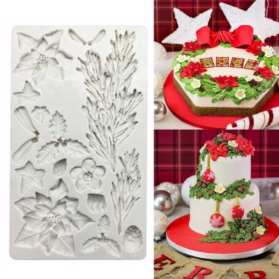 【YF】 Christmas Tree Poinsettia Silicone Sugarcraft Mold Fondant Cake Decorating Tools Candy Chocolate Gumpaste