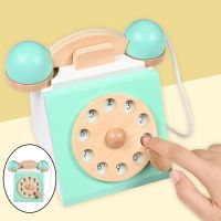 Vintage Antique Dial Telephone Pretend Play Montessori Interactive Early Edcuation Wooden Toy Role Play For Kids Educational Toy