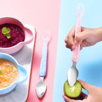 Baby Food Feeding Spoon Stainless Steel Scraping Silicone Soft Spoon Infant Tableware Utensil With Box Children Toddler Cutlery Bowl Fork Spoon Sets