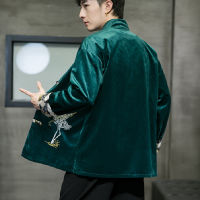 ผู้ชาย Tang ชุด Kung Fu Tai Chi Master เสื้อผ้า Hanfu เสื้อแจ็คเก็ต Corduroy เย็บปักถักร้อยสไตล์ชาติพันธุ์ Plus ขนาดเสื้อแขนยาว