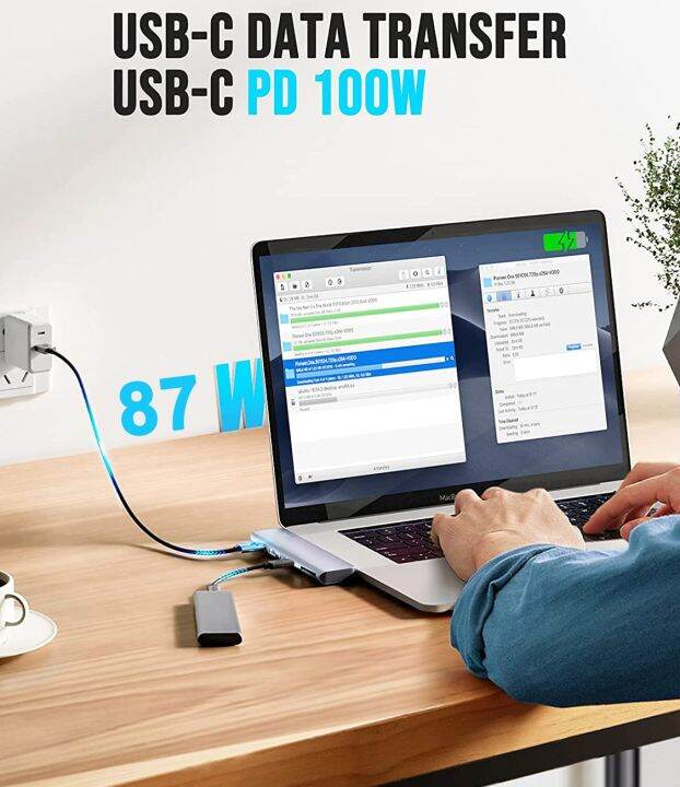 usb-c-ศูนย์กลางสำหรับ-macbook-pro-air-m1-2020-2016-type-c-กับหัวแปลงสัญญาณ-hdmi-usb-3-0-tf-การ์ดรีดเดอร์-sd-pd-แท่นชาร์จ-feona