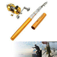 แบบพกพา escopic Mini Fishing Rod Pole ปากการูปร่างพับ River Lake Fishing Rod Reel ล้อเครื่องมือตกปลากลางแจ้ง