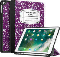 Fintie SlimShell Case for iPad 6th Generation 2018 / iPad 5th Gen 2017/ iPad Air 2 / iPad Air - [Built-in Pencil Holder] Soft TPU Back Cover w/Auto Wake Sleep for iPad 9.7", Composition Purple ZA-Composition Book Purple