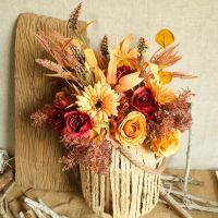 Artificial Flowers Autumn Colors Style Bouquet for Home Decoration Wedding Garden Table Arrangement Indoor Fake Plant DIY Flower