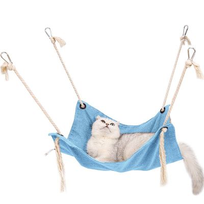 Pet Cotton Linen Cat Hammock Cat Nest Breathable Beds Cat Swing Hanging Nest Solid Color Hammock Pet Supplies Tassel Style Beds