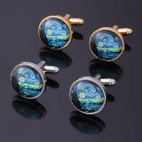 Classic World Famous Painting Van Gogh Starry Night Cufflinks New Product Simple Retro Metal French Shirt Button