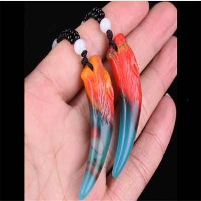 【CW】 Hot selling natural hand-carve Hetian jade tooth NecklacePendant fashion MenWomen LuckGifts Amulet