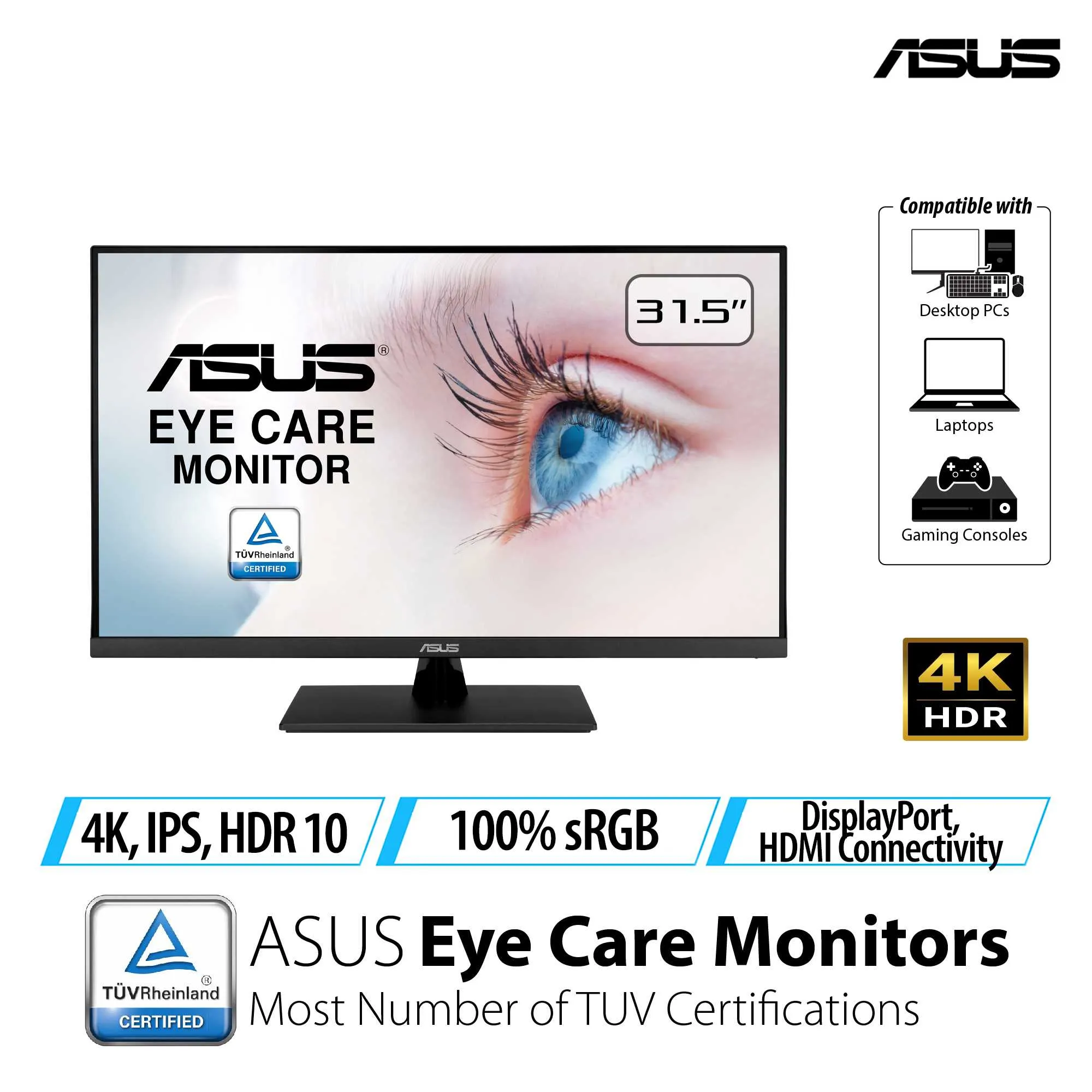 ASUS 4K モニター Eye Care VP32UQ 31.5インチ / IPS / 100% sRGB