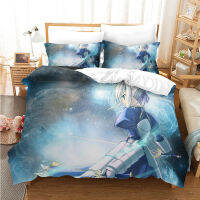 Fate Stay Night Saber Pattern Bedding Set Duvet Cover Zipper Closure Soft Anime Girls Bed Cover for For Bedroom 23 Piece