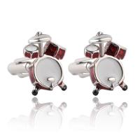 【Quality】 Sky Joy คู่แฟชั่นผู้ชาย Cuff Links สีแดงสีขาว Musical Band กลอง Cufflink เสื้อฝรั่งเศสงานแต่งงาน Silver Color