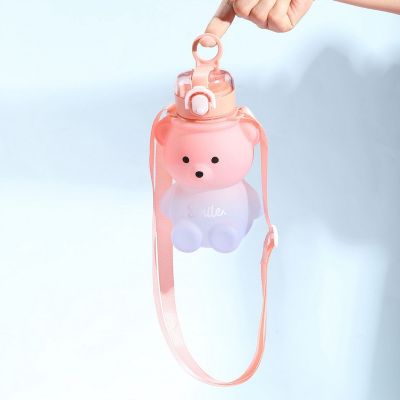 800ML Cute Kawaii Water Bottle for Girl Bear Plastic Pink Korean Plastic Large Sports School Drinking Bottle With Strap Straw