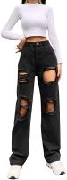 Ripped Jeans For Women High Waisted Baggy Boyfriend Pants Y2K Teen Girls Straight Leg Vintage Denim Black Trousers